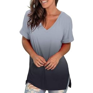 V-neck Short Sleeve T-Shirt Two Tone Gray and Silver Plus Size 3X